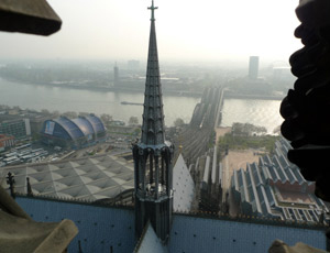 View from the top of Cologne cathedral tower.
