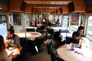 The Swiss restaurant car on the 'Transalpin' from Basel & Zurich to Insbruck, Salzburg & Vienna.