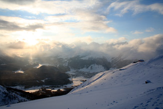 View over the Engadin Valley from Muottas Muragl