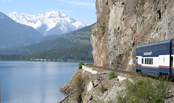 Rocky Mountaineer passing Anderson Lake