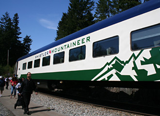 Whistler Service cars at Whistler station on the train from Vancouver