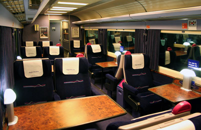 The lounge car on the Night Riviera sleeper train between Cornwall & London