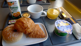 Complimentary light breakfast in Standard Premier on a morning Eurostar train from London to Paris