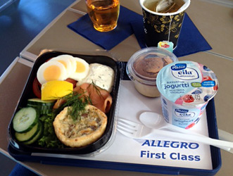 1st class at-seat meal on an Allegro train