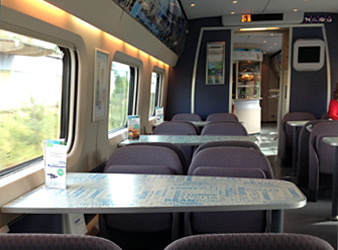 Bistro car on an Allegro train from Helsinki to St Petersburg