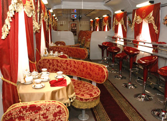 Restaurant car on the Helsinki to Moscow train 'Tolstoi'.