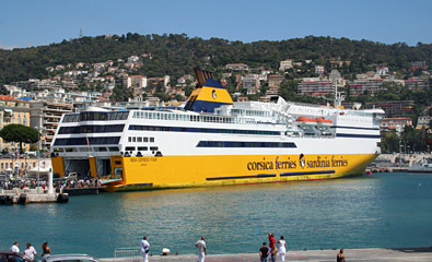 Corsica Ferries' Mega Express Four at the quayside in Nice's old port