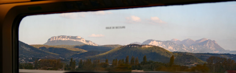 Mountains seen from a Paris-Nice TGV train