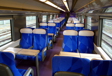 Second class seats on a Fyra train