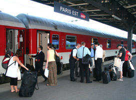 The sleeping-car on the Paris-Berlin City Night Line train boarding at the Gare de l'Est