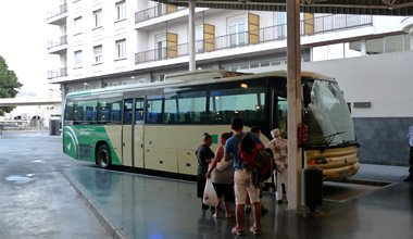 Bus M-120 for La Linea (Gibraltar's frontier) boarding at Algeciras bus station.