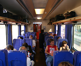 2nd class seats on an InterCity train from Thessaloniki (Salonika) to Athens