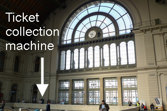 Location of MAV-start ticket collection machine at Budapest Keleti.