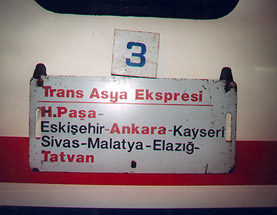 Trans-Asia Express Istanbul to Tehran: train destination plate (Photo:  Arjan Veersma)