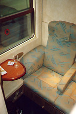 Excelsior sleeper, 2-berth, beds folded away, sofa folded out.
