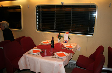 Place setting in the restaurant car of the Paris-Florence/Rome sleeper train...