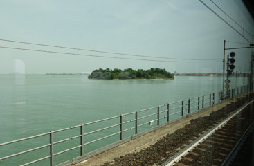 Going over the causeway on the train to Venice