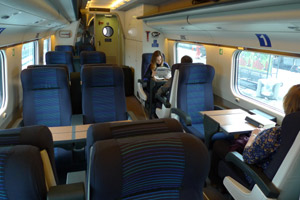 First class seats on the EuroCity ETR480 train to Milan