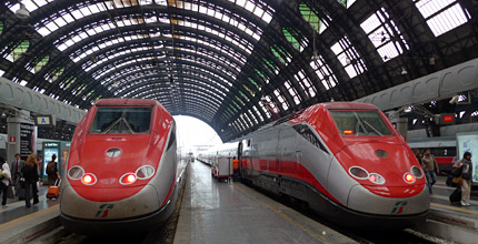 Two ETR500 Frecciarossa trains at Milan Centrale