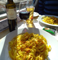 Lunch in the Swiss-run restaurant car of the 11:25 Milan to Basel