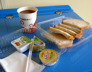 Sleeper passengers on the Jan Kiepura Amsterdam to Warsaw train get a complimentary tea or coffee and light breakfast