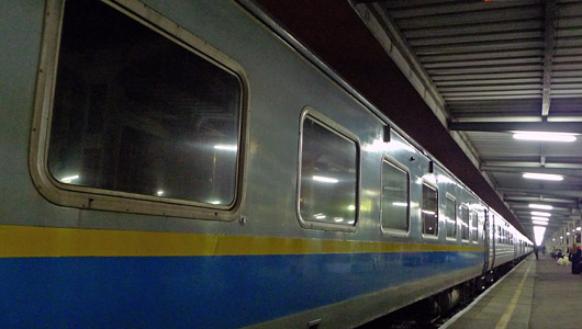 The sleeper train from Penang to Kuala Lumpur about to leave Butterworth station.