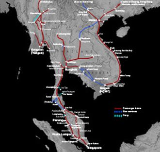 Train route map for Singapore, Malaysia & S E Asia - click to enlarge