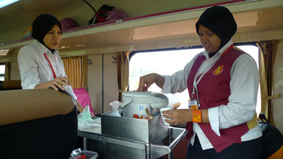 Trolley refreshments on a Malaysian train from Penang to Kuala lumpur & Singapore