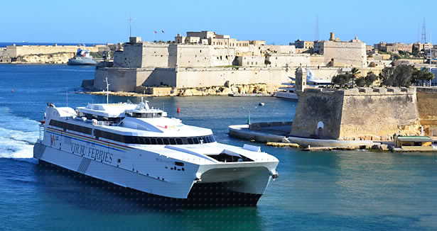 Virtu Ferries catamaran entering Valetta Harbour from Sicily