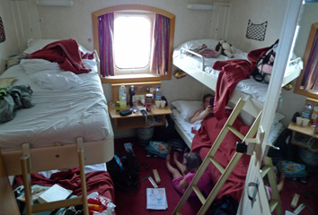 A 4-berth standard cabin on Grimaldi Lines ferry from Barcelona to Tangier, Morocco
