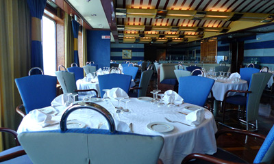 A la carte restaurant on Grimaldi Lines ferry from Barcelona to Tangier