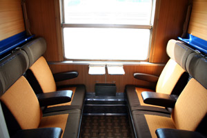 First class couchette compartment on French Motorail, berths folded away...