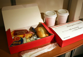 Complimentary breakfast on DBAutozug motorail train