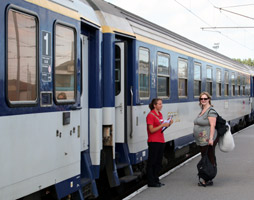Boarding the French Motorail train from Calais to Avignon, Frejus, Nice...