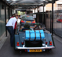 Checking-in at the entrance to the motorail terminal at s'Hertogenbosch