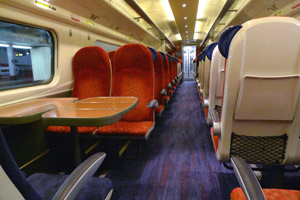Inside a 'pendolino' train to London.