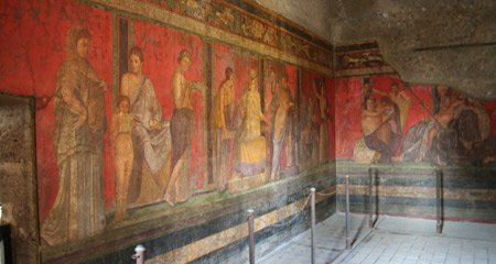 Beautiful wall paintings in Pompeii's Villa dei Misteri