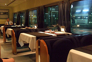 The restaurant car on the Sud Express from the Franco-Spanish border to Lisbon