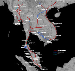 Train route map for Singapore, Malaysia & S E Asia - click to enlarge