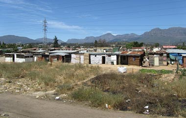 South African shanty town approaching Cape Town