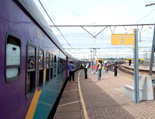 The Shosholoza Meyl Cape Town to Johannesburg train calls at a station