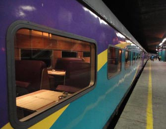 Restaurant car on the Shosholoza Meyl tourist class train from Johannesburg to Cape Town