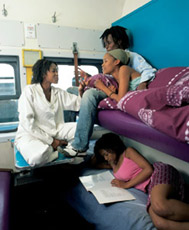 Shosholoza Meyl tourist class train:  4-berth sleeper in night-time mode