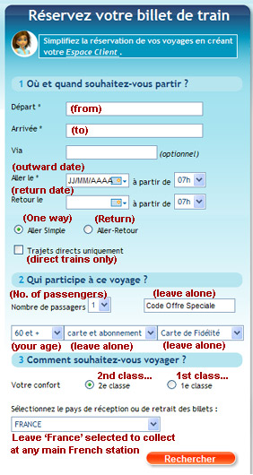 How to use the French Railways website www.voyages-sncf.com:  Advanced search option