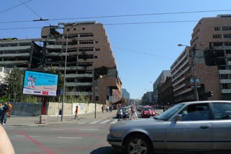 Belgrade's rocket-damaged Ministry of Defence