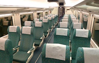 Turista (2nd class) seats on an Alvia train