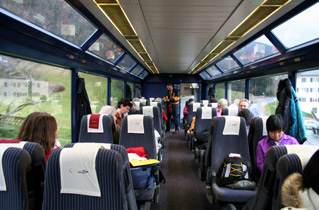On board the Golden Pass Panoramic train, 2nd class seats