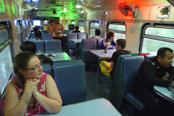 Restaurant car on the train from Bangkok to Chiang Mai