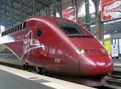 A Thalys high-speed train arrived at Paris Gare du Nord