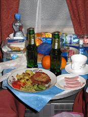 Meal served in your compartment on the Moscow-Vladivostok Trans-Siberian 'Rossiya'